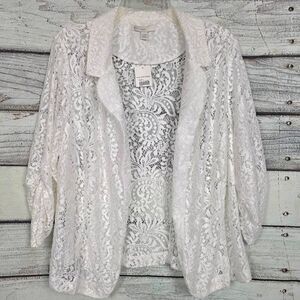 Cato Plus 22/24W White Lace Open Cardigan